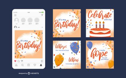 Birthday social post set" social-media birthday-invitation bday happy-birthday celebration template FREE Stock Psd, social-media, birthday-invitation, birthday picture