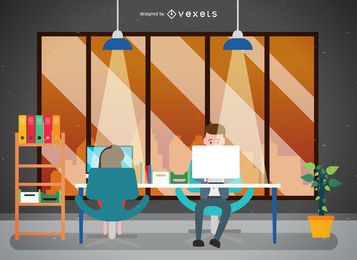 Corporate workspace flat illustration FREE Stock Clipart, desk, office, corporate picture