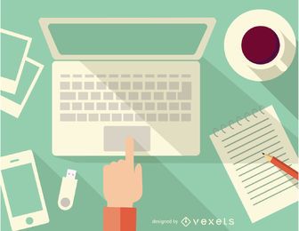 Tech workspace with laptop and coffee FREE Stock Vector, computer, desk, office picture