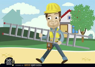 Worker with Ladder Cartoon FREE Stock Clipart, worker, working, ladder picture