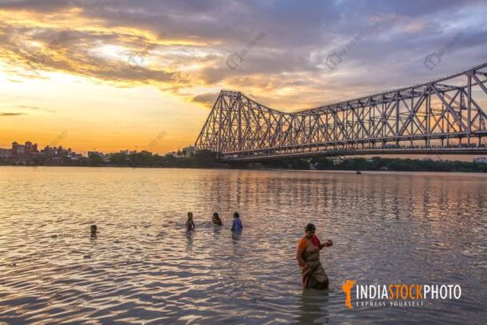 Howrah Bridge on river Ganges at sunset