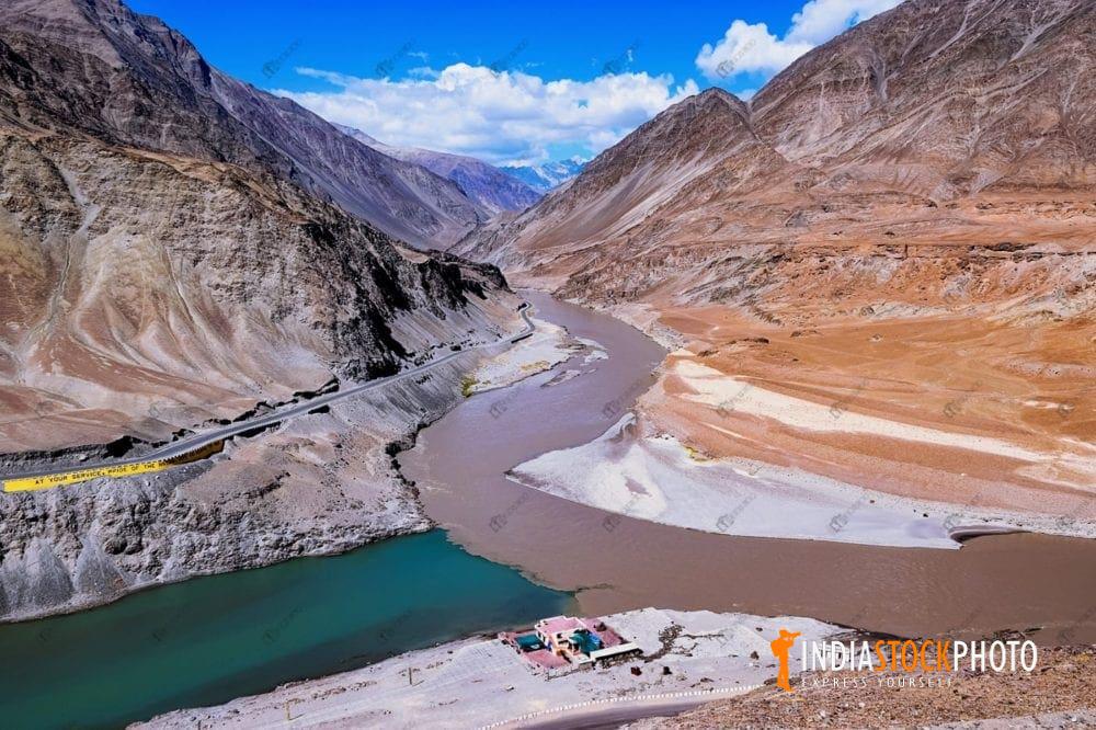 Confluence point of Zanskar river with river Indus at Ladakh