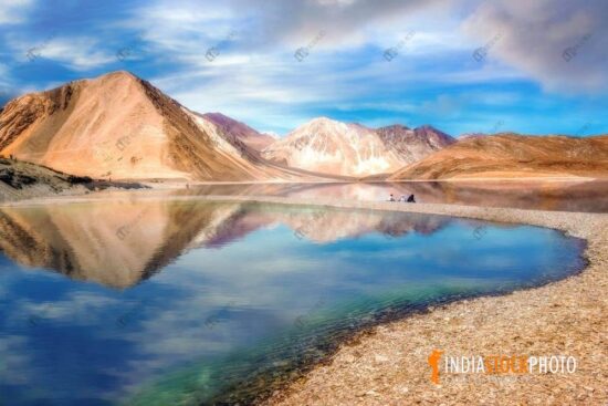 Pangong lake with barren mountain ranges at Ladakh