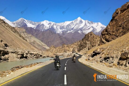 Tourist bikers enjoy bike ride at Ladakh India