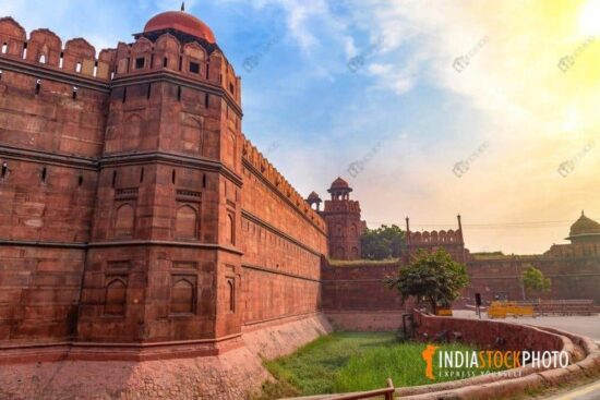Historic Red Fort Delhi medieval architecture at sunrise