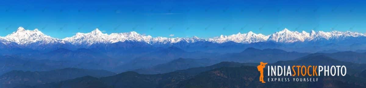 Himalaya Kumaon range with snow peaks in panoramic view as seen from Binsar
