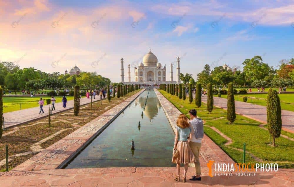 Couple at Taj Mahal Agra at sunset