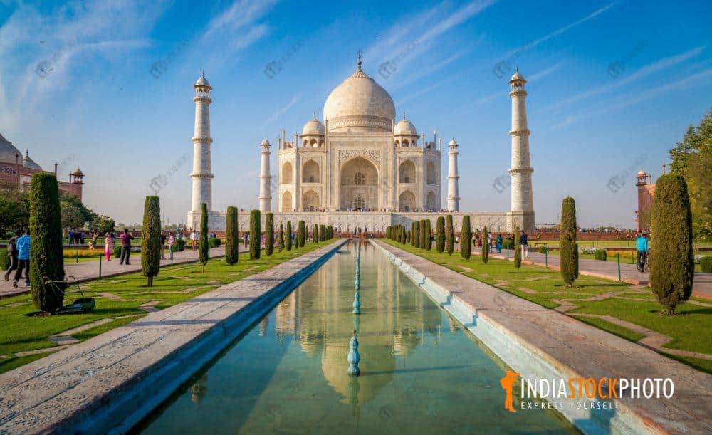 Taj Mahal white marble mausoleum at Agra India