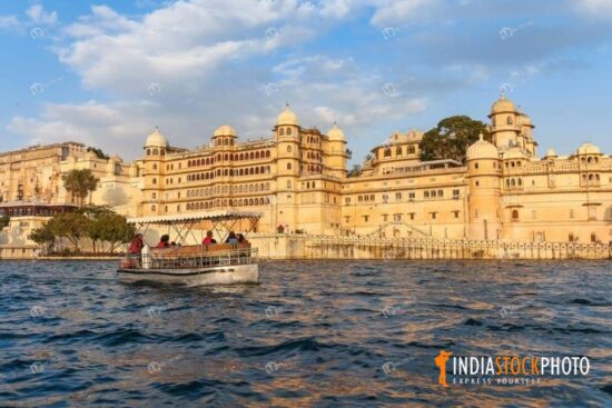 Udaipur City Palace as seen from lake Pichola at Rajasthan