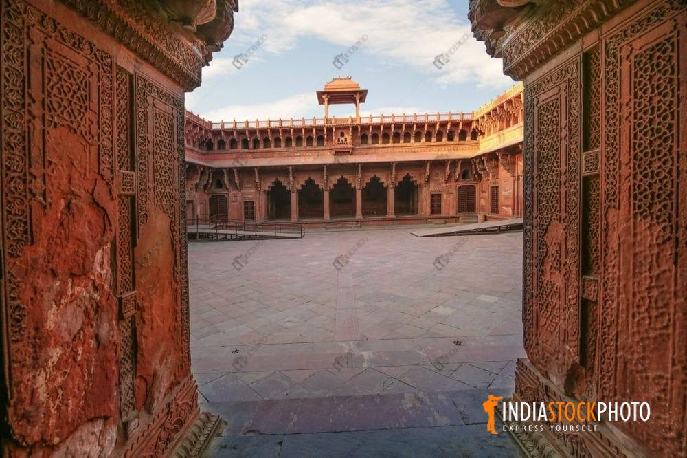 Agra Fort red sandstone medieval Jodha Bai palace-interior
