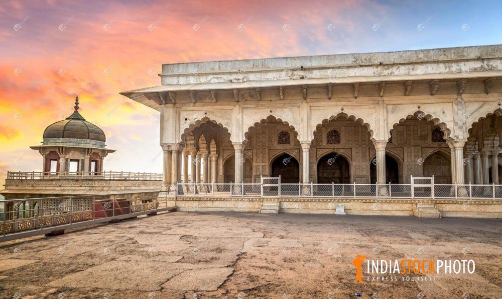 Agra Fort Diwan-i-Khas with Musamman Burj dome at sunset