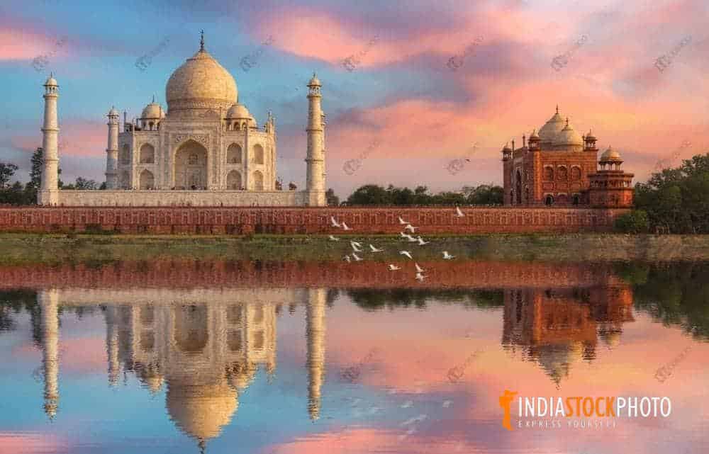 Beautiful Taj Mahal Agra at sunset as seen from Mehtab Bagh