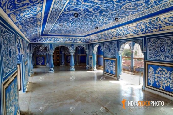 City Palace Jaipur blue palace room Sukh Niwas with interior artwork