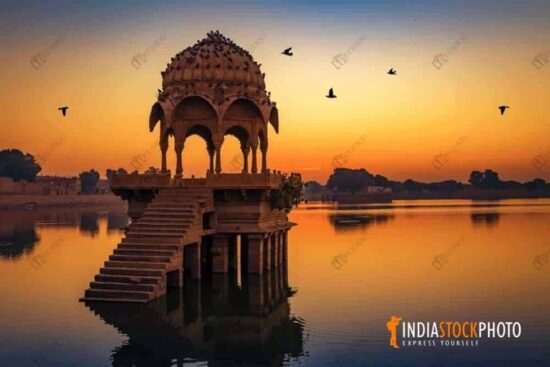 Gadisar lake ancient temple at Jaisalmer Rajasthan at sunrise