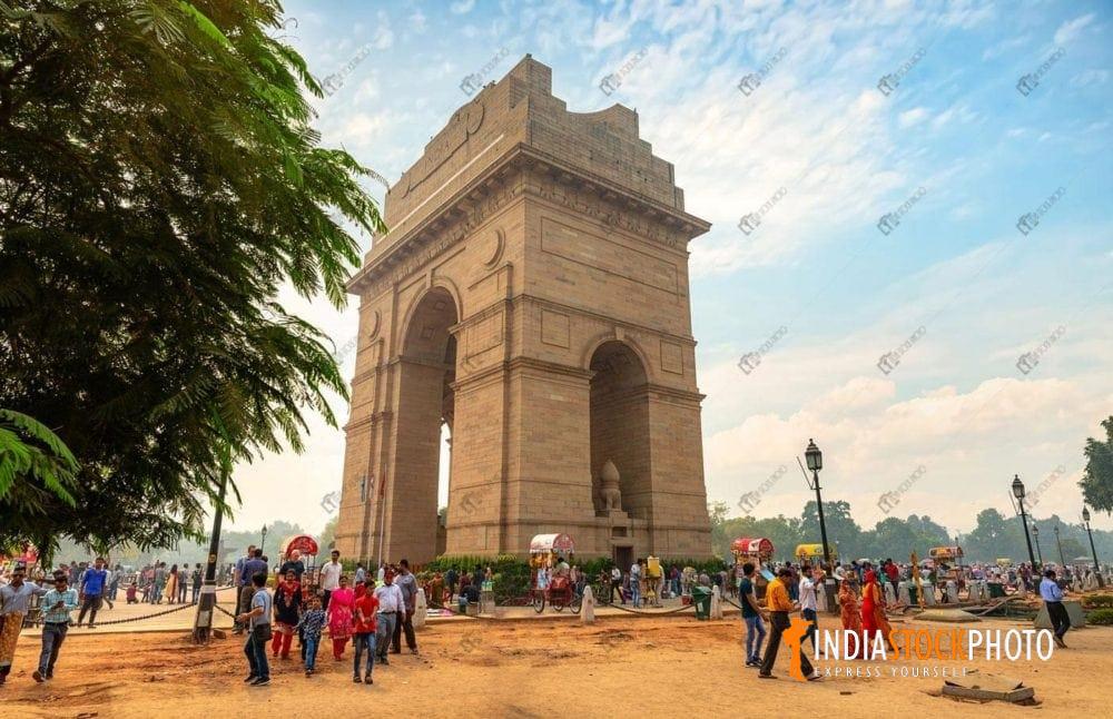 Tourists at India Gate historic war memorial at New Delhi