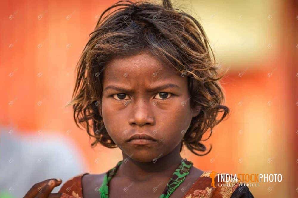 Indian girl child in close up portrait view