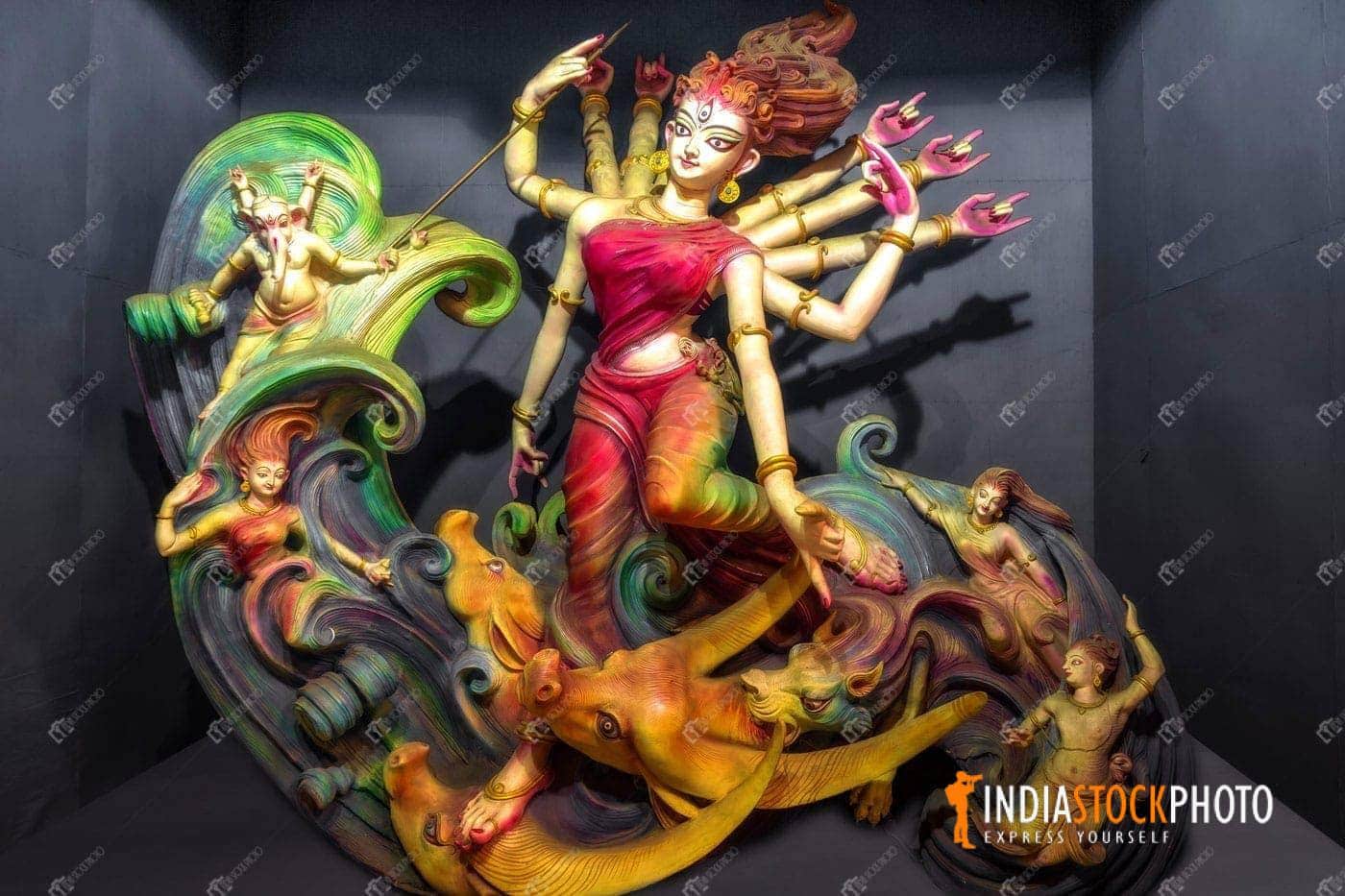 Artistic Indian Goddess Durga idol made of terracotta