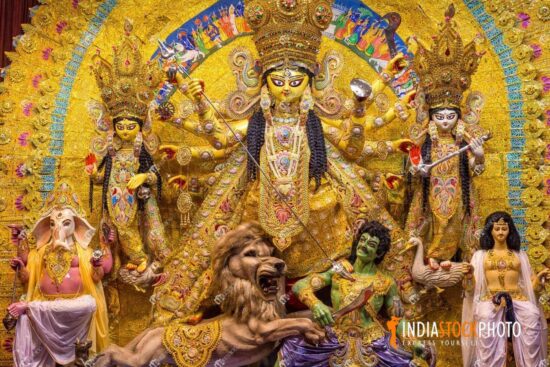 Goddess Durga idol with other Hindu deities