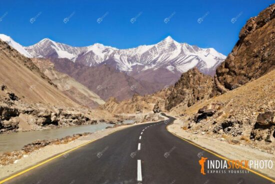 Ladakh mountain highway road with snow peaks