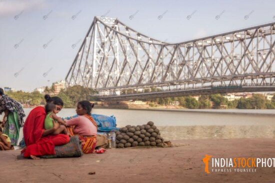 Street dwellers at the Ganges riverbank near Howrah bridge Kolkata
