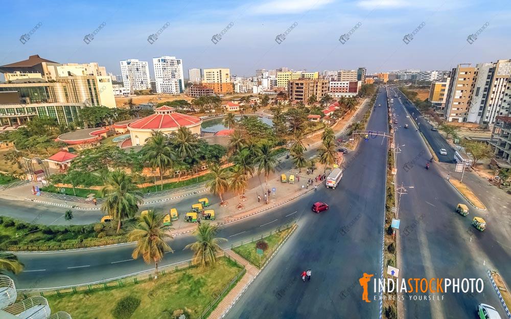 Indian city aerial view with buildings and roadways