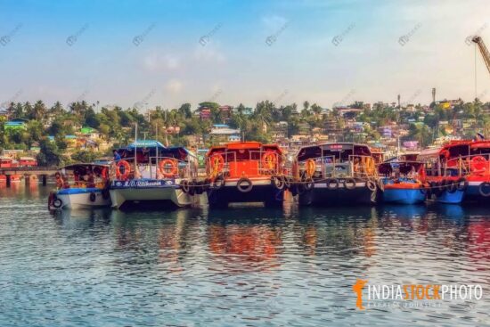 Motor boats at Port Blair harbour Andaman India