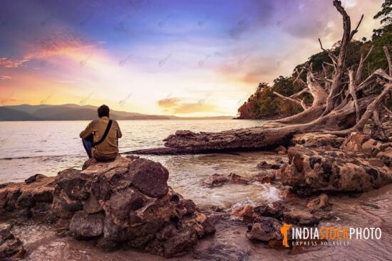 Tourist enjoy beach sunset at Chidiya Tapu Andaman