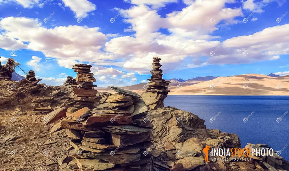 Tso Moriri Ladakh with holy rocks