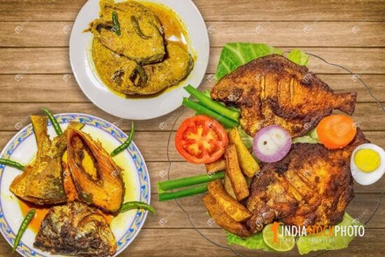 Spicy Indian fish recipes dishes on a table