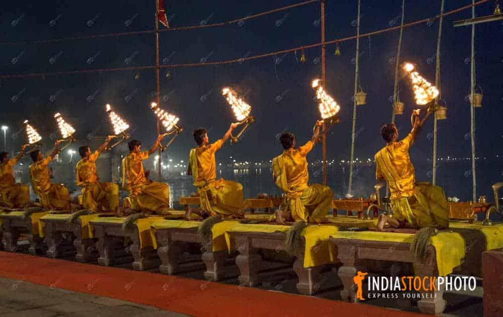 Varanasi Ganga aarti ritual ceremony at Assi ghat