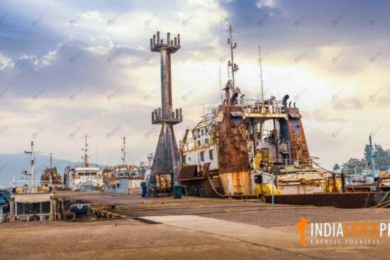 Port Blair shipyard with shipping vessels at Andaman
