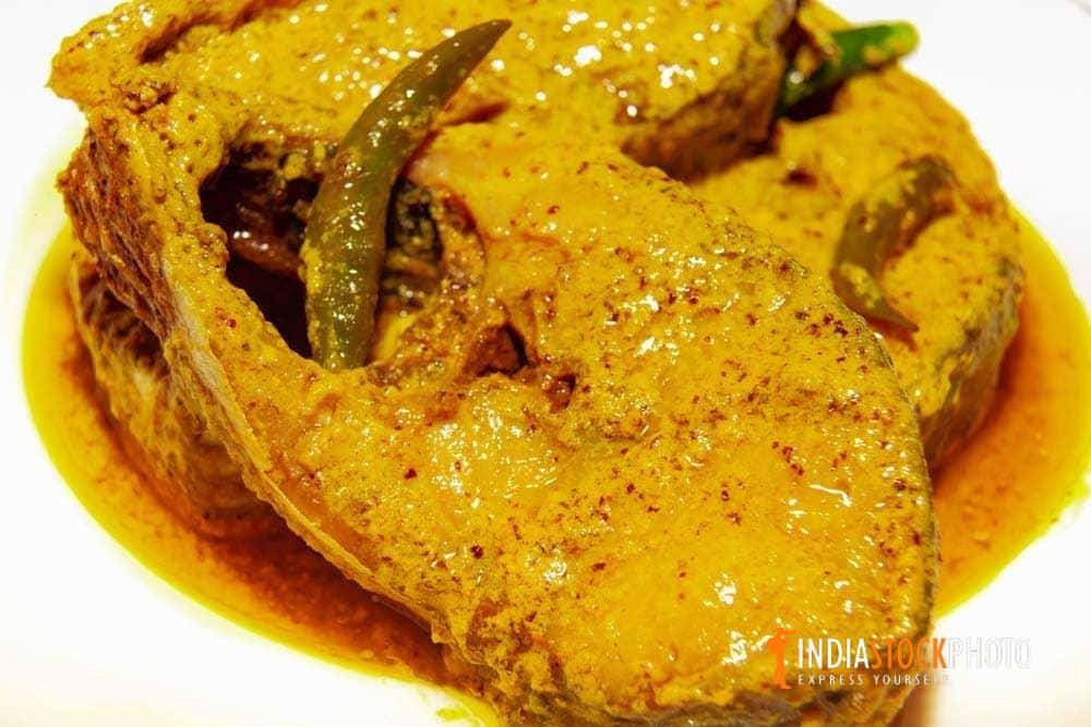 Spicy Hilsa fish cuisine in mustard sauce