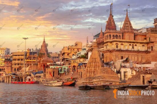 Varanasi historic city architecture at sunset