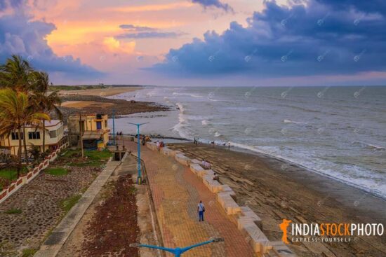 Indian beach sunset panoramic aerial view shot at Digha