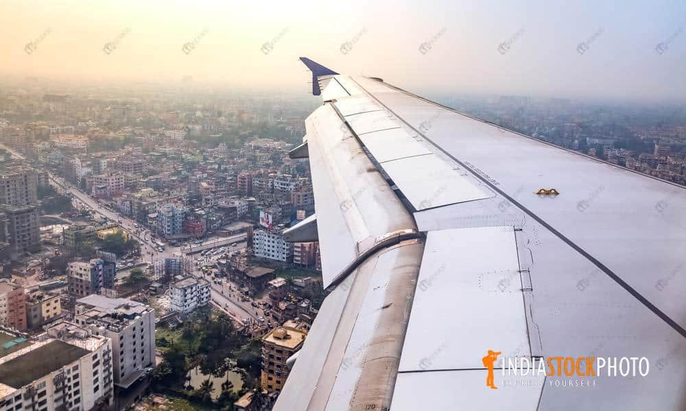 Aerial view of Indian cityscape as seen from an airplane