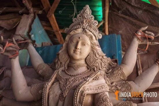 Clay Durga idol in unfinished state at Kumartuli Kolkata