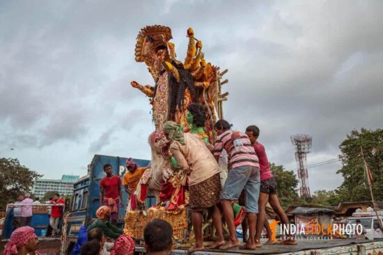 Durga Puja brought down from a lorry for Durga puja immersion at Kolkata