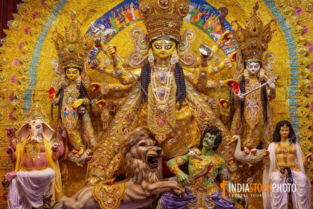 Goddess Durga and other deities at Durga Puja at Kolkata