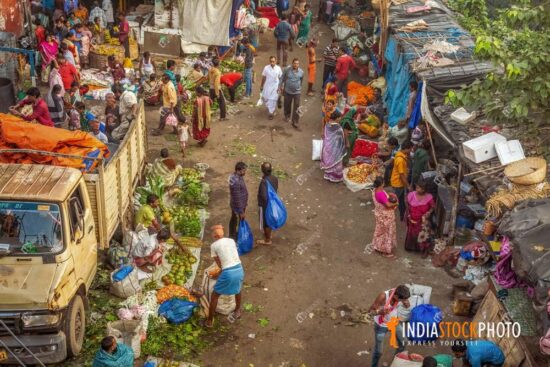 Aerial view of local road side city market at Kolkata