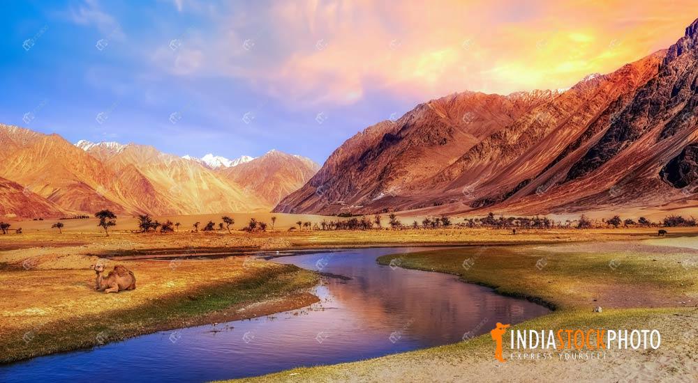 Sunrise at Nubra valley Ladakh India with scenic landscape