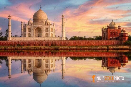 Taj Mahal Agra historic monument on the banks of river Yamuna