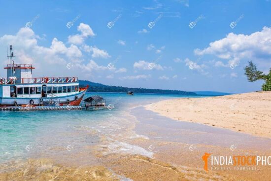 Tourist ship at North Bay island sea beach Andaman