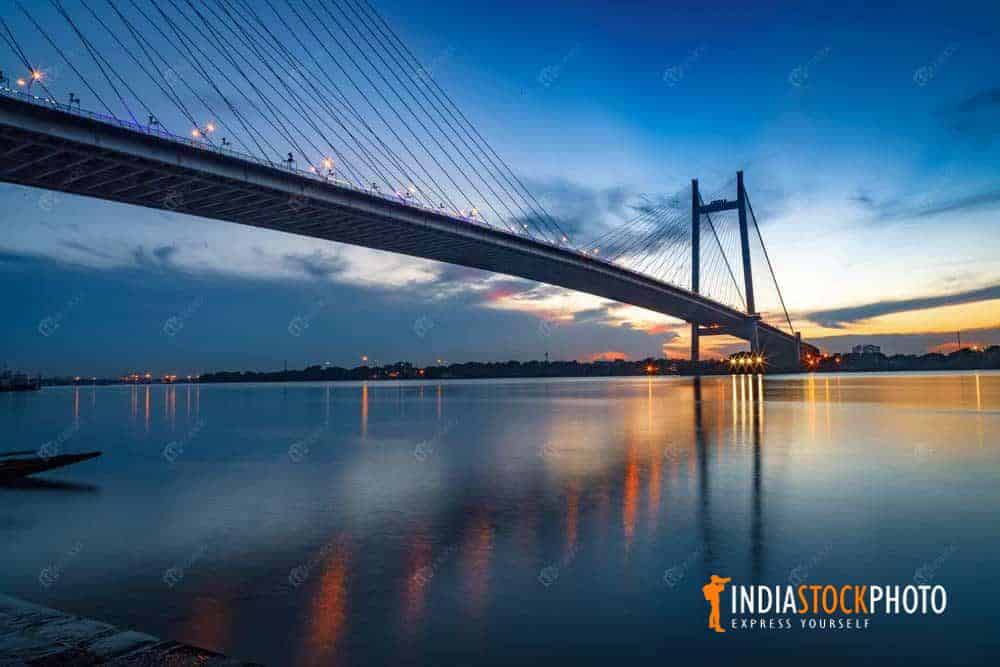 Vidyasagar Setu bridge Kolkata on river Ganga at twilight