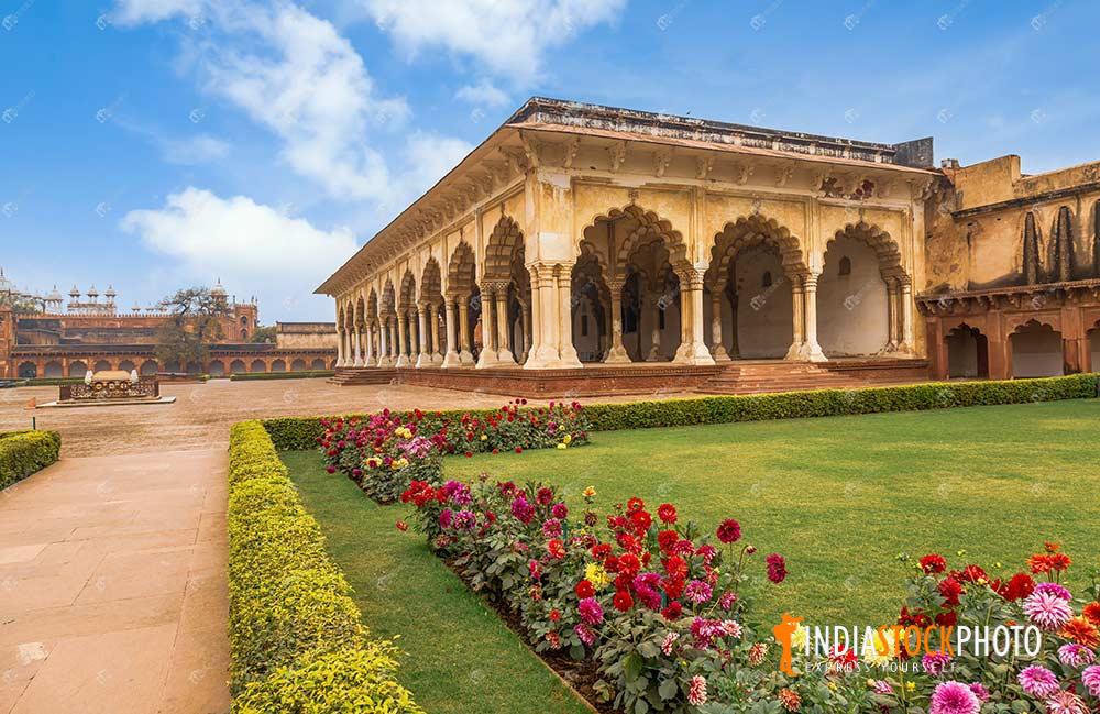 Agra Fort view of Diwan-i-Aam Mughal architecture with garden