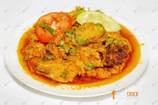 Spicy chicken food cuisine with salad with white background
