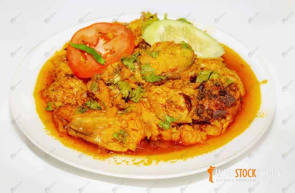 Spicy chicken food cuisine with salad with white background