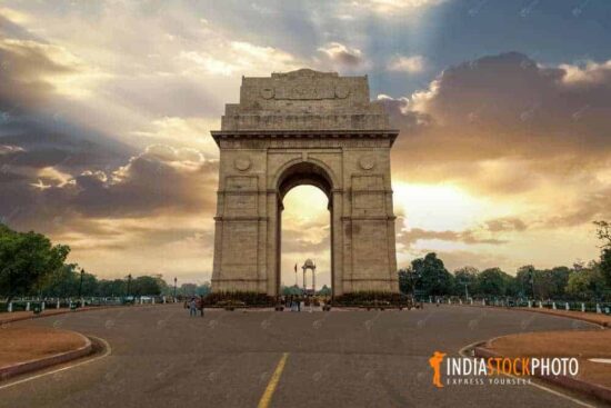 India Gate Delhi war memorial on Rajpath road at sunrise