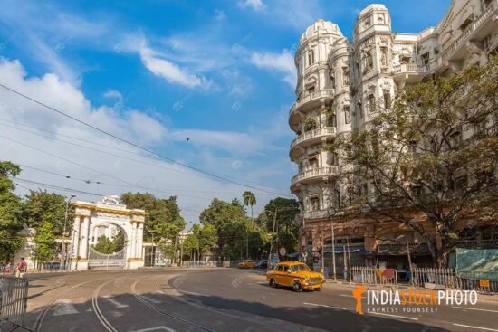 Old heritage buildings with city road at Kolkata