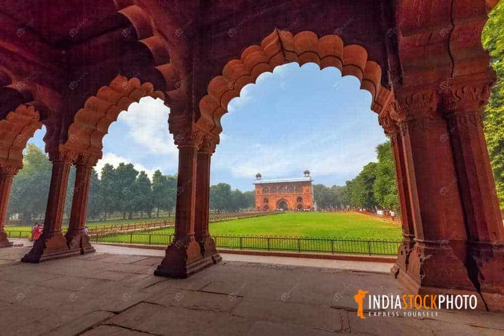 Red Fort Delhi view of Naubat Khana medieval building from Diwan-i-Aam