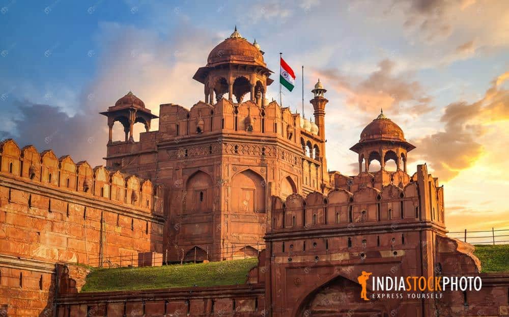 Red Fort Delhi UNESCO World Heritage site at sunset